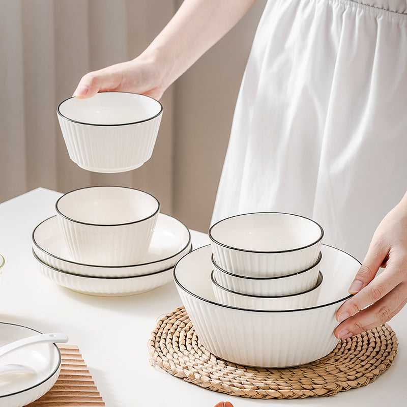 Simple Pure White Black Rim Ceramic Bowl