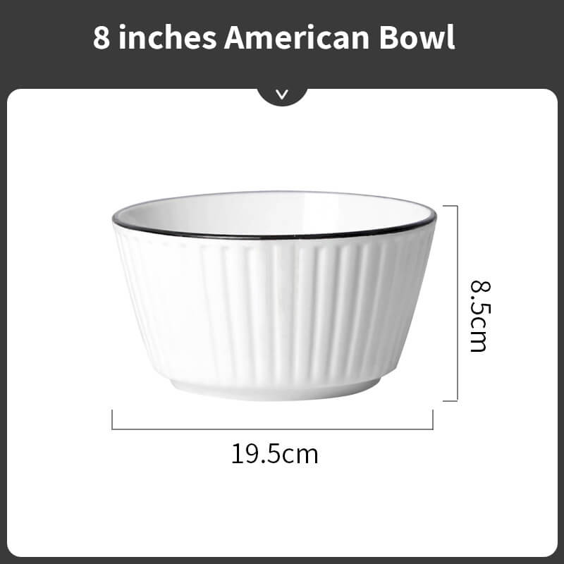 Simple Pure White Black Rim Ceramic Bowl