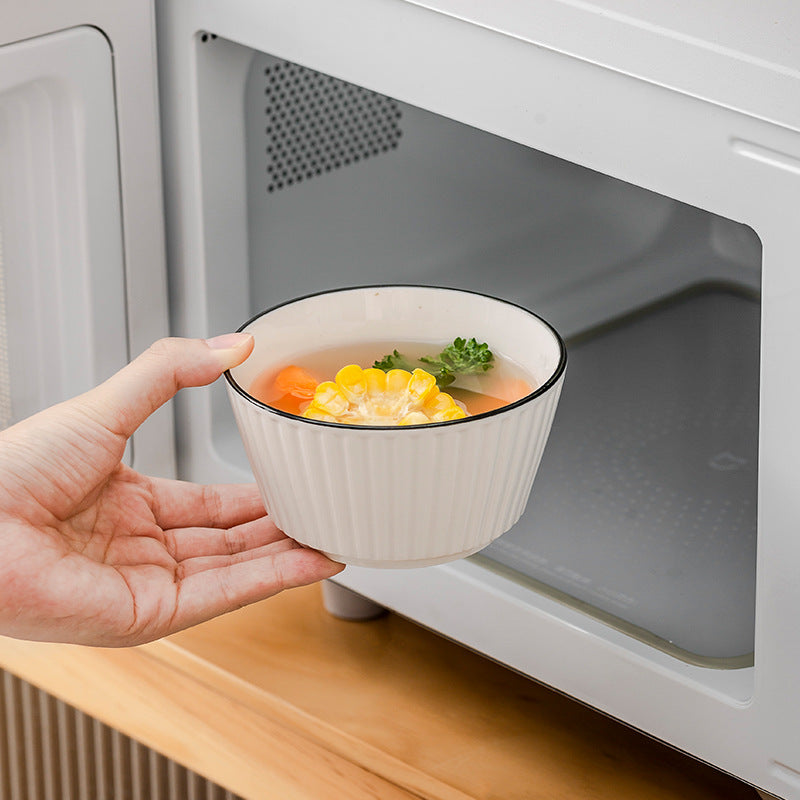 Simple Pure White Black Rim Ceramic Bowl