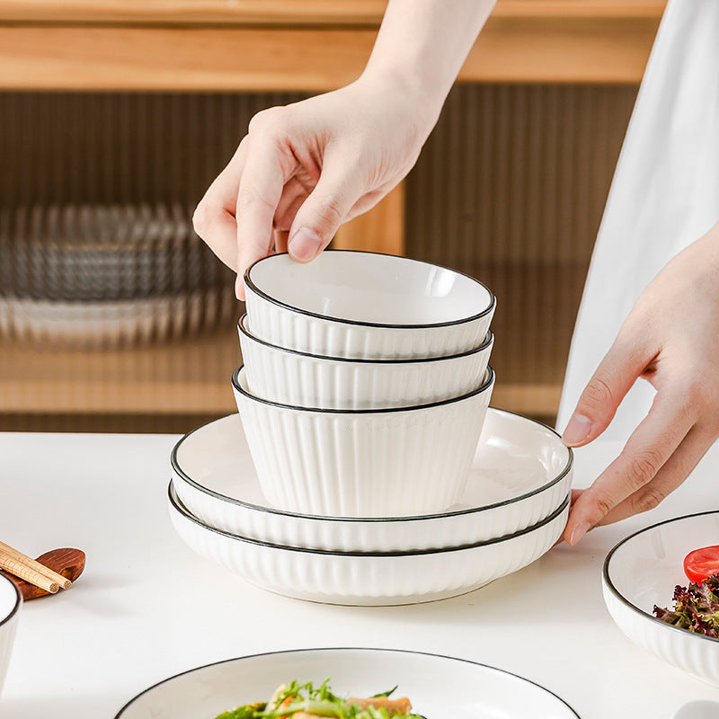 Simple Pure White Black Rim Ceramic Bowl