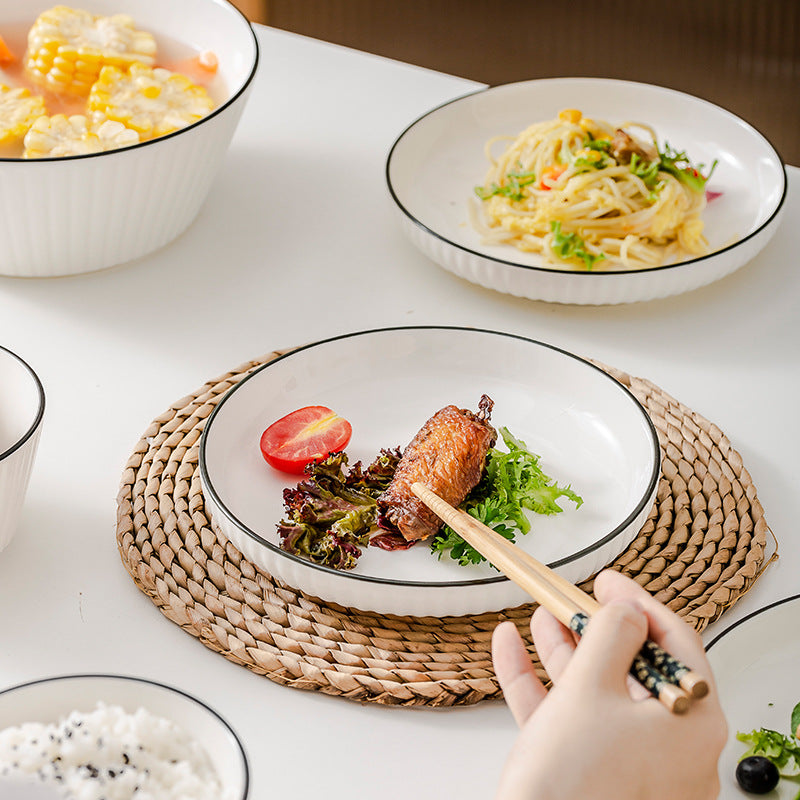 Simple Pure White Black Rim Ceramic Bowl