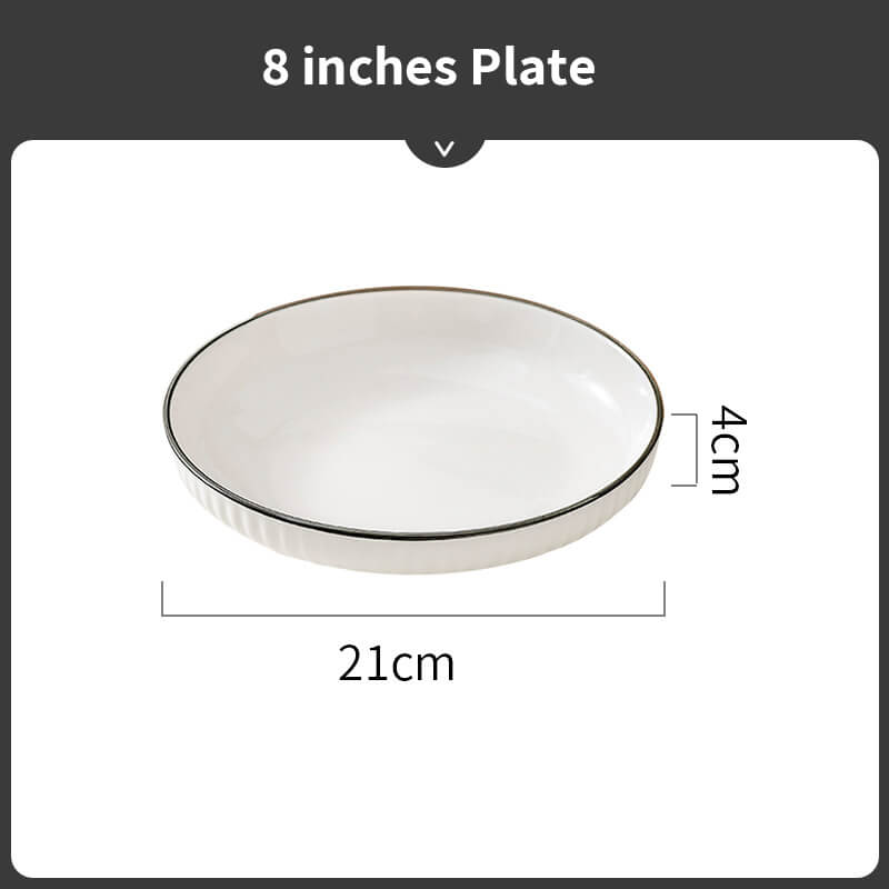 Simple Pure White Black Rim Ceramic Bowl