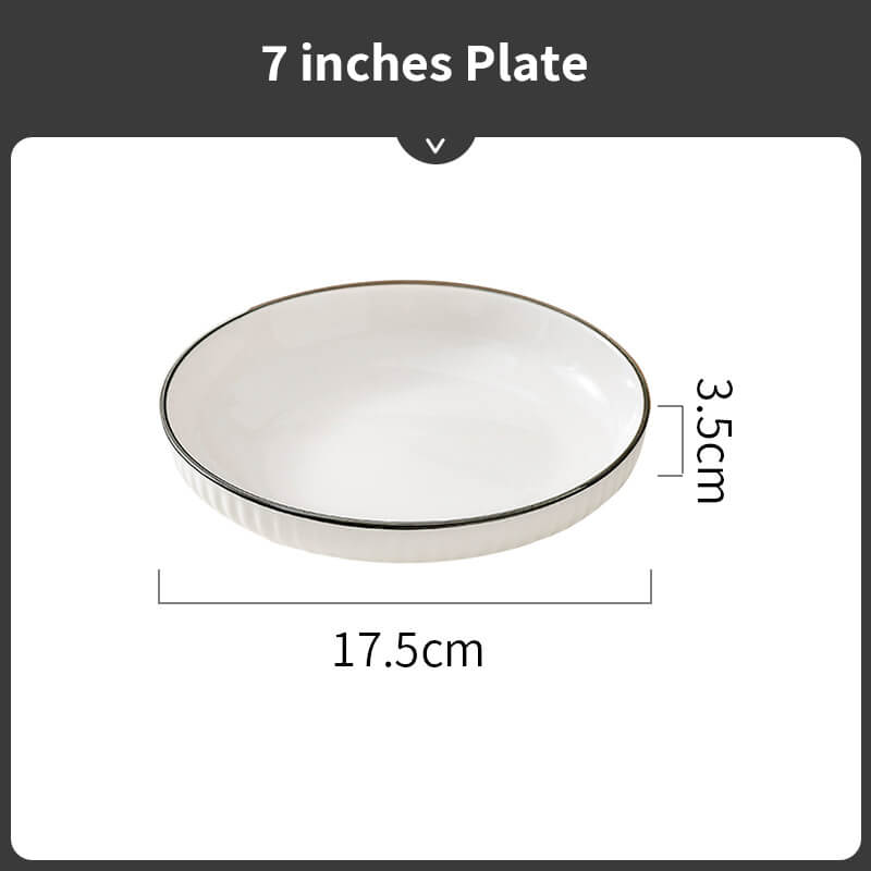 Simple Pure White Black Rim Ceramic Bowl